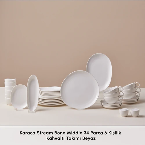 Karaca Stream Bone Middle 34 Parça 6 Kişilik Kahvaltı Takımı Beyaz