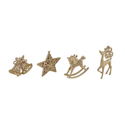 Karaca New Year Yılbaşı 4'lü Set Glitter Ağaç Süsü Gold 14.2 cm / 11 cm