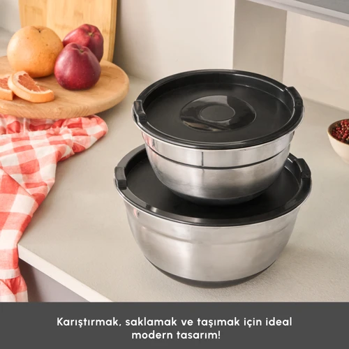 Karaca Mastermaid 2'li Çelik Karıştırma\Saklama Kabı Siyah 