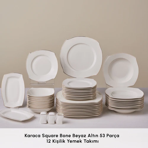 Karaca Square Bone Beyaz Altın 53 Parça 12 Kişilik Yemek Takımı 
