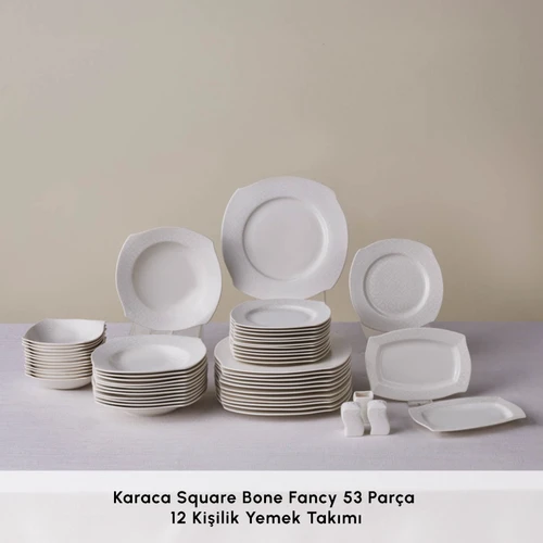 Karaca Square Bone Fancy 53 Parça 12 Kişilik Yemek Takımı