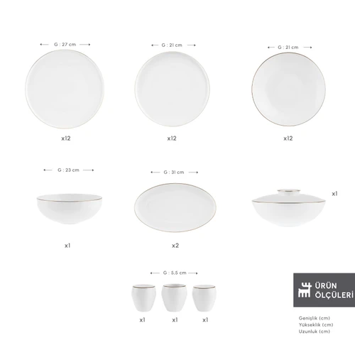 Karaca Fine Bone Meridian 55 Parça 12 Kişilik Yemek Takımı Gold 