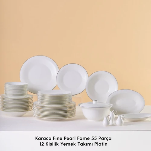 Karaca Fine Pearl Fame 55 Parça 12 Kişilik Yemek Takımı Platin 