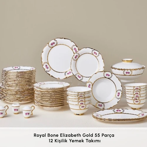 Karaca Royal Bone Elizabeth 55 Parça 12 Kişilik Yemek Takımı Gold 