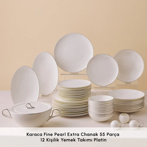 Karaca Fine Pearl Extra Chanak 55 Parça 12 Kişilik Yemek Takımı Platin