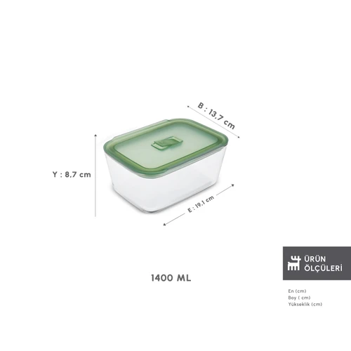 Karaca Green Dikdörtgen Saklama Kabı 1400 ml
