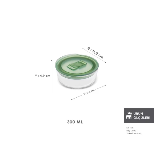 Karaca Green Yuvarlak Cam Saklama Kabı 300 ml