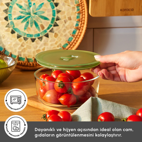 Karaca Green Yuvarlak Cam Saklama Kabı 850 ml