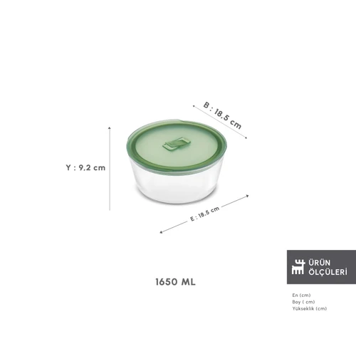 Karaca Green Yuvarlak Cam Saklama Kabı 1650 ml 
