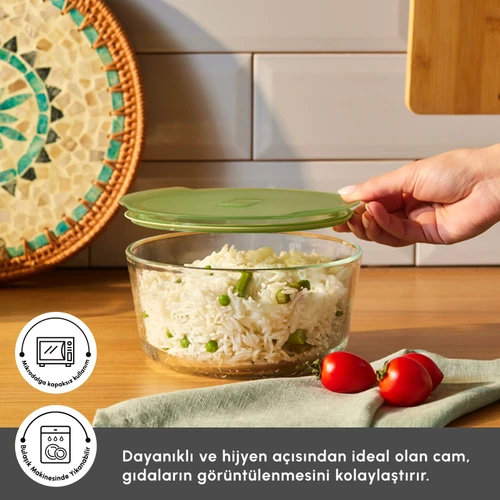 Karaca Green Yuvarlak Cam Saklama Kabı 1650 ml 