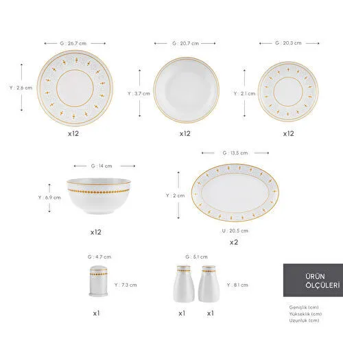 Karaca Forever Bone Endülüs 53 Parça 12 Kişilik Yemek Takımı