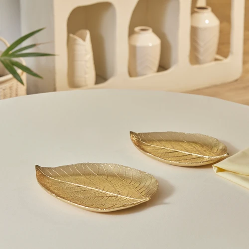 karaca Leaf Dekoratif Tabak Gold 24x18x2,5 cm