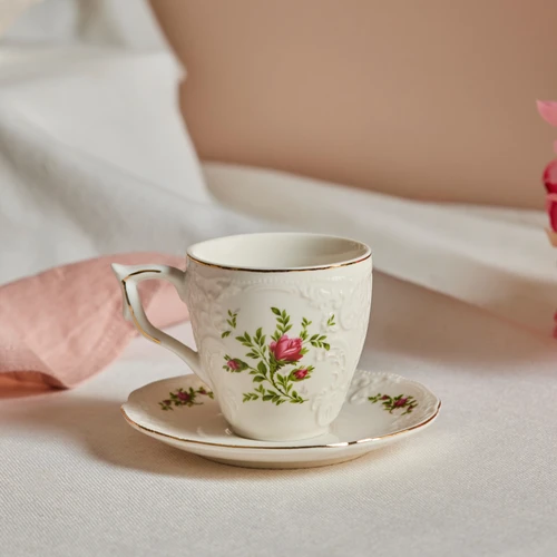 Karaca Vintage Rose Kahve Fincanı ve Tabağı 105 ml