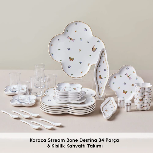 Karaca Stream Bone Destina 34 Parça 6 Kişilik Kahvaltı Takımı