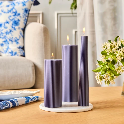 Karaca Striped Tırtıklı Sütun Mum 15 cm Antrasit