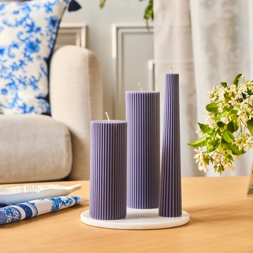 Karaca Striped Tırtıklı Sütun Mum 20 cm Antrasit