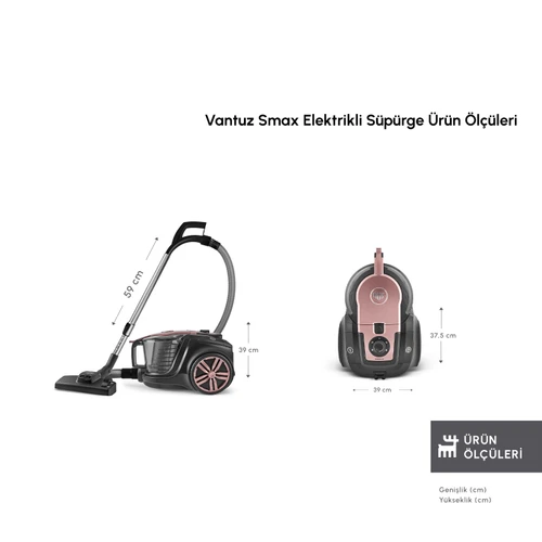 Karaca Vantuz Smax Geniş Toz Hazneli Elektrikli Süpürge Rosegold 2.8L