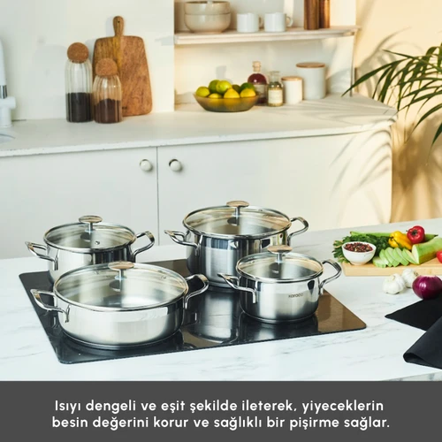 Karaca Arven İndüksiyon Tabanlı 8 Parça Çelik Tencere Seti