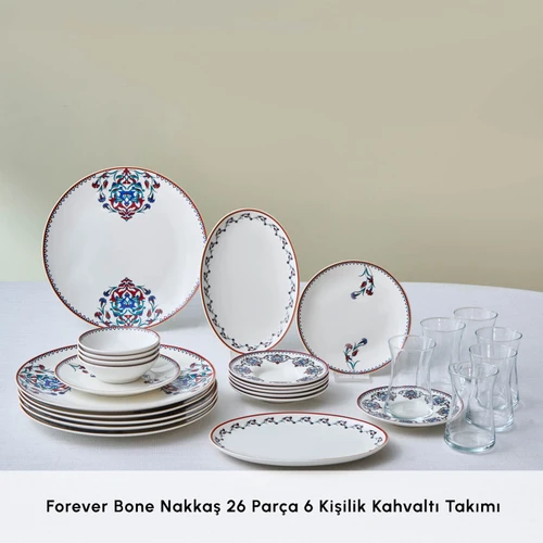 Karaca Forever Bone Nakkaş 26 Parça 6 Kişilik Kahvaltı Takımı