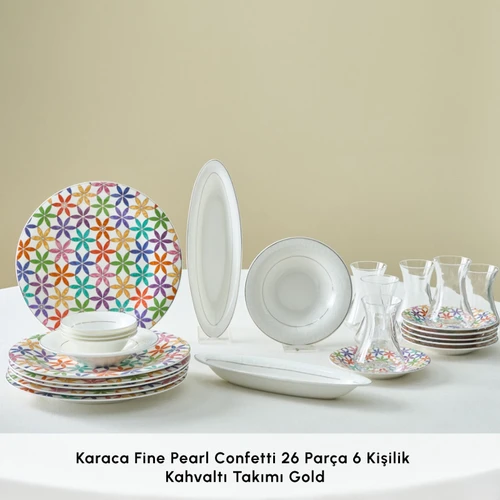 Karaca Fine Pearl Confetti 26 Parça 6 Kişilik Kahvaltı Takımı Gold