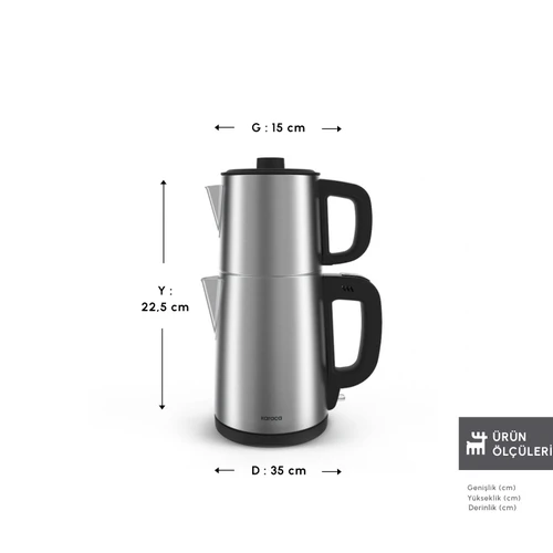 Karaca TeaBig XL 35 Çay Bardağı Kapasiteli 2 in 1 Çelik Çay Makinesi ve Su Isıtıcı Inox