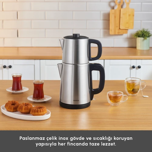 Karaca TeaBig XL 35 Çay Bardağı Kapasiteli 2 in 1 Çelik Çay Makinesi ve Su Isıtıcı Inox