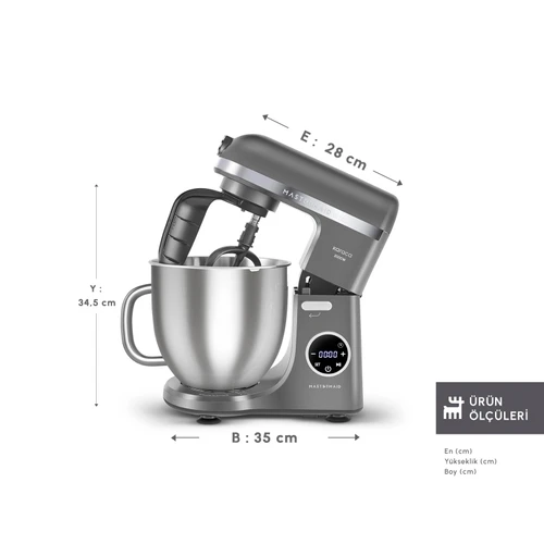 Karaca Mastermaid Chef Ultra D2000W Dijital Ekranlı Hamur Yoğurma Makinesi Galaxy Grey 7L 