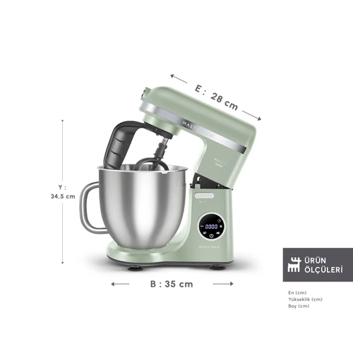Karaca Mastermaid Chef Ultra D2000W Dijital Ekranlı Hamur Yoğurma Makinesi Cabbage Green 7L