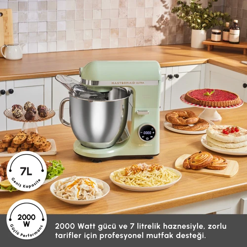 Karaca Mastermaid Chef Ultra D2000W Dijital Ekranlı Hamur Yoğurma Makinesi Cabbage Green 7L