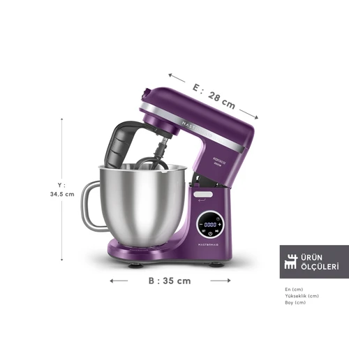 Karaca Mastermaid Chef Ultra D2000W Dijital Ekranlı Hamur Yoğurma Makinesi Grape Purple 7L