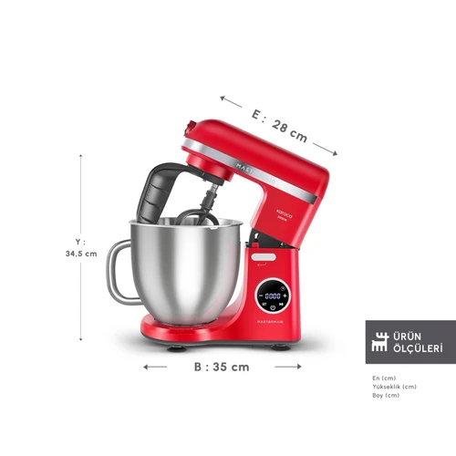 Karaca Mastermaid Chef Ultra D2000W Dijital Ekranlı Hamur Yoğurma Makinesi Imperial Red 7L 