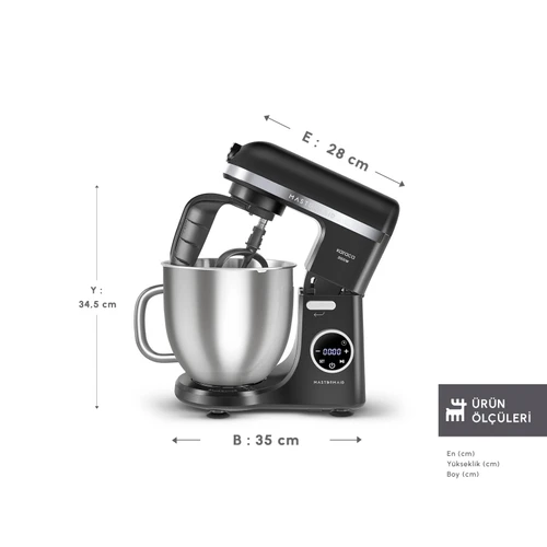 Karaca Mastermaid Chef Ultra D2000W Dijital Ekranlı Hamur Yoğurma Makinesi Matte Black 7L