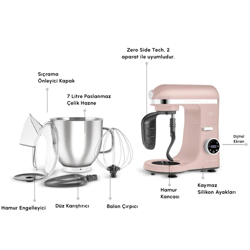 Karaca Mastermaid Chef Ultra D2000W Dijital Ekranlı Hamur Yoğurma Makinesi Rosegold 7L