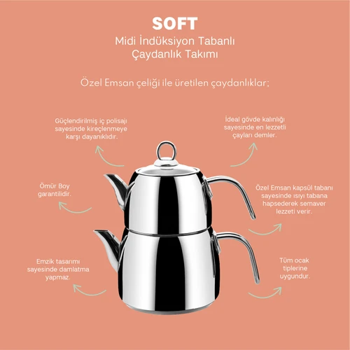 Emsan Soft Midi İndüksiyon Tabanlı Çaydanlık Takımı 1.0-1.8Lt