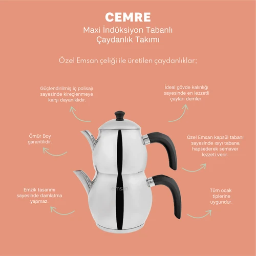 Emsan Cemre Maxi Siyah Çaydanlık Takımı 1.0-2.0Lt