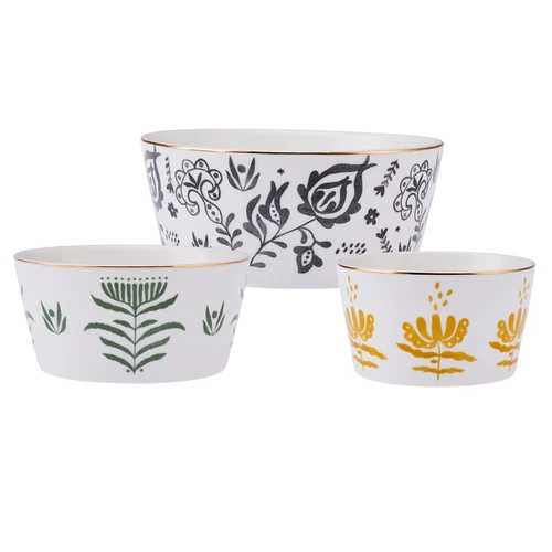 Emsan Artisan New Bone 3'lü Kase Seti Yeşil Sarı Siyah