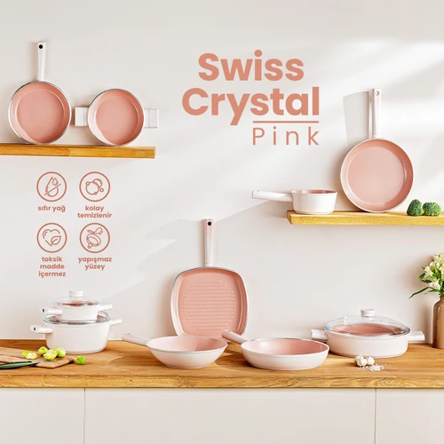 Emsan Swiss Crystal Derin Tencere- Pembe 16 cm