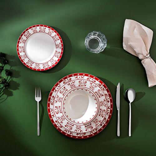 Emsan Zahra Red 24 Parça Yuvarlak 6 Kişilik Yemek Takımı