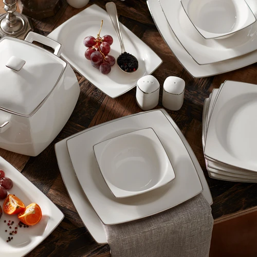 Karaca Square Bone Talia 60 Parça 12 Kişilik Yemek Takımı Platin