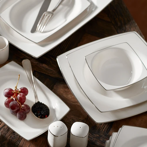 Karaca Square Bone Talia 60 Parça 12 Kişilik Yemek Takımı Platin
