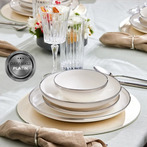 Karaca Eclipse New Bone 57 Parça 12 Kişilik Yemek Takımı Platin