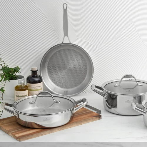 Karaca Powersteel 316+ 3Ply Çelik İndüksiyon Tabanlı 7 Parça Çelik Petekli Tencere Seti