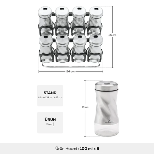 Karaca Tottori İnox 9 Parça Cam Baharat Takımı