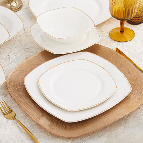 Karaca Adelia Porselen 24 Parça 6 Kişilik Yarım Kare Yemek Takımı Gold 