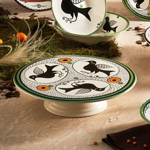 Karaca Paye Selçuklu Serisi Kuşlu Ayaklı Porselen Kek Standı 32 cm