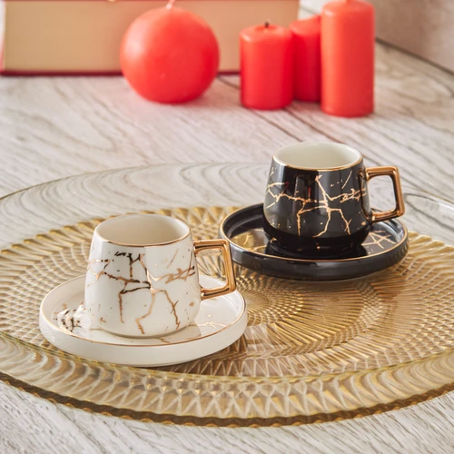 Karaca Marble Siyah Beyaz 2 Kişilik Kahve Fincanı Takımı 80 ml