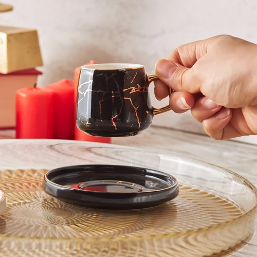 Karaca Marble Siyah Beyaz 2 Kişilik Kahve Fincanı Takımı 80 ml