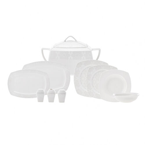 Karaca New Suha Cream 60 Parça 12 Kişilik Porselen Yemek Takımı Kare