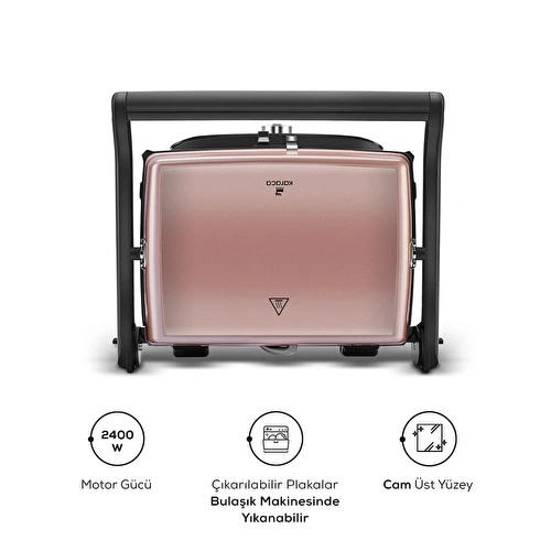 Karaca Gastro Grill Glass Premium 2400W Döküm Tost ve Izgara Makinesi Rosegold