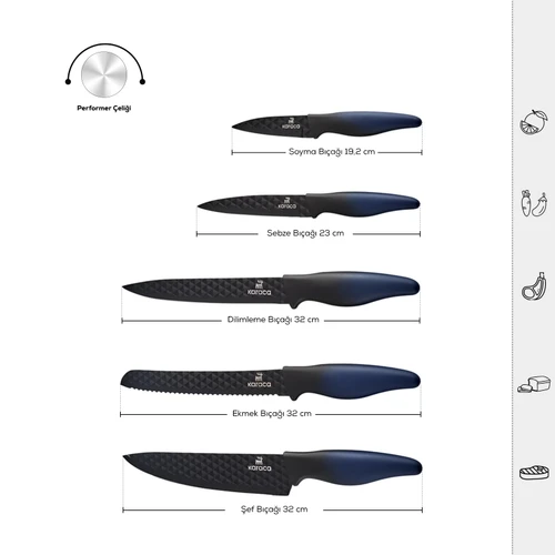Karaca Theia Blue 5 Parça Bıçak Seti